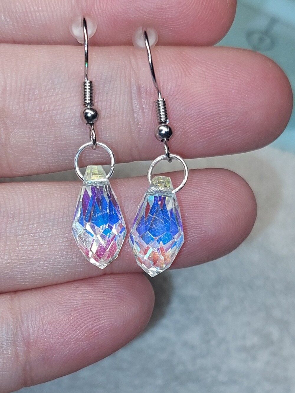 Iridescent Teardrop Dangle Earrings - Blue Multicolor